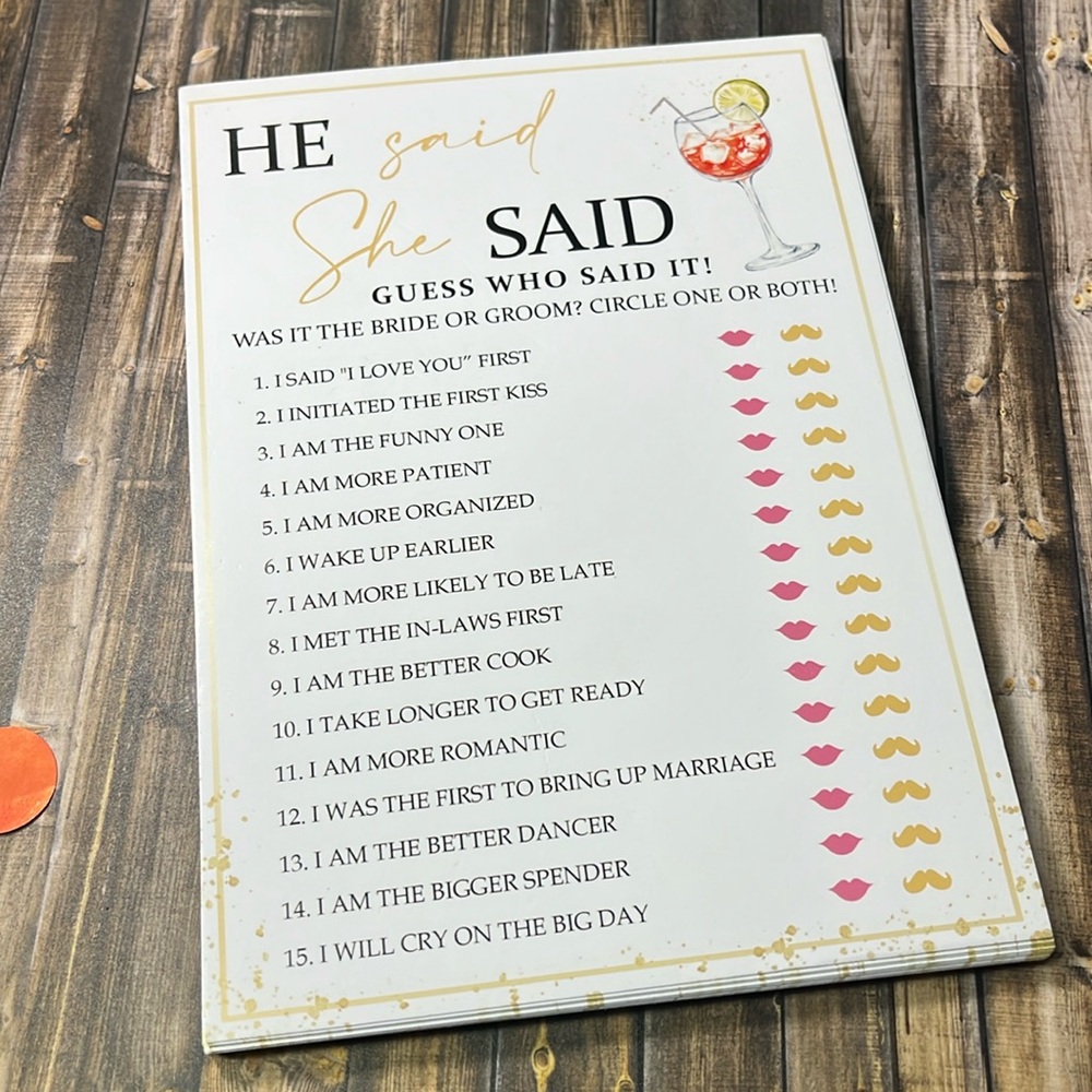 5for$10 He Said She Said Bridal Shower Guessing Game 30pc - 5x7 Cards